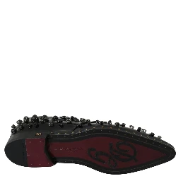 Black Leather Crystals Dress Broque Shoes