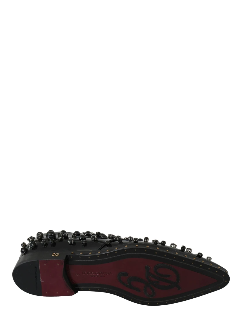 Black Leather Crystals Dress Broque Shoes