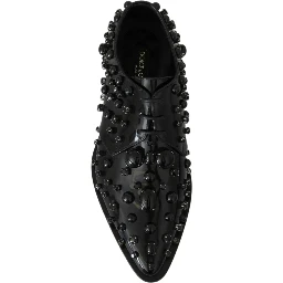 Black Leather Crystals Dress Broque Shoes