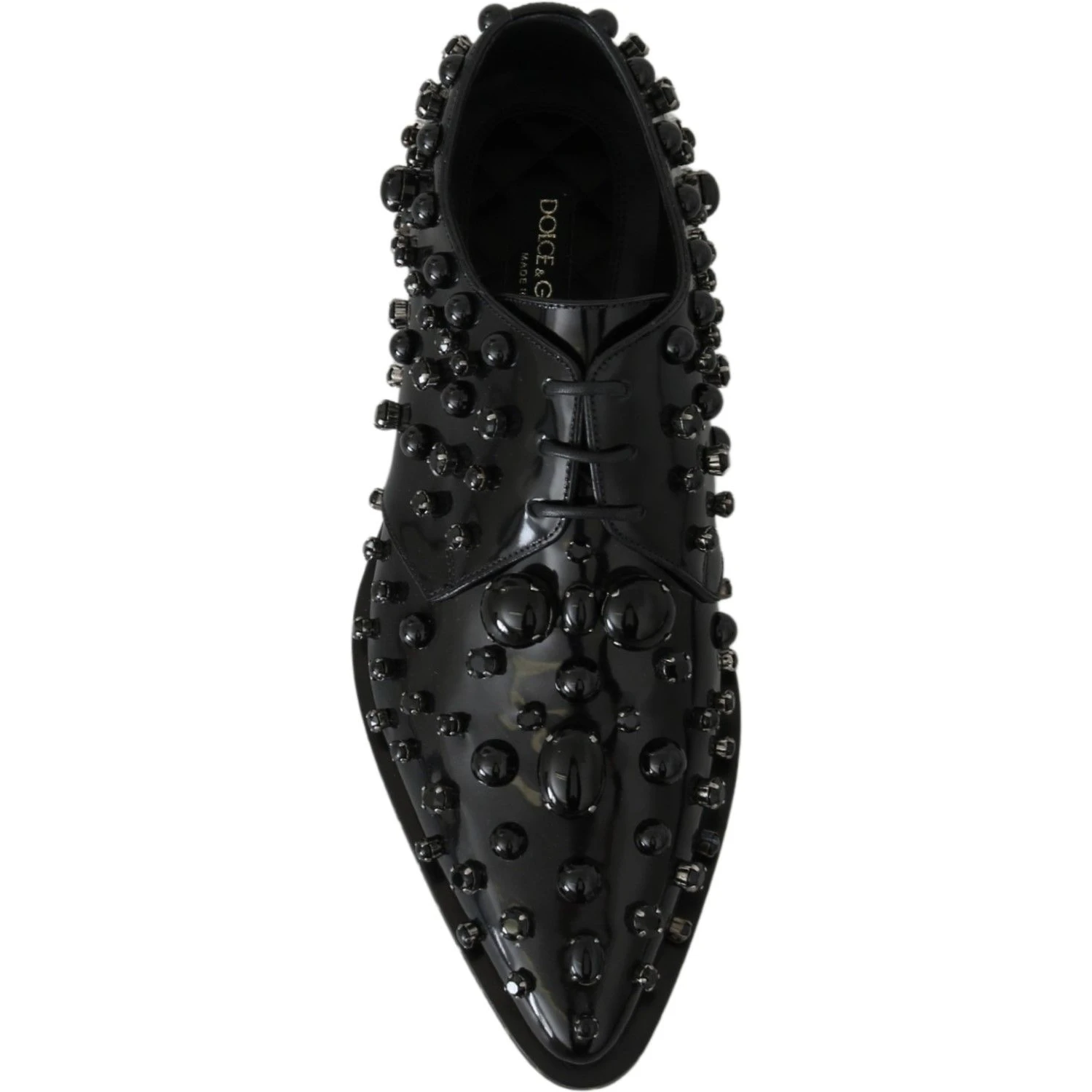 Black Leather Crystals Dress Broque Shoes