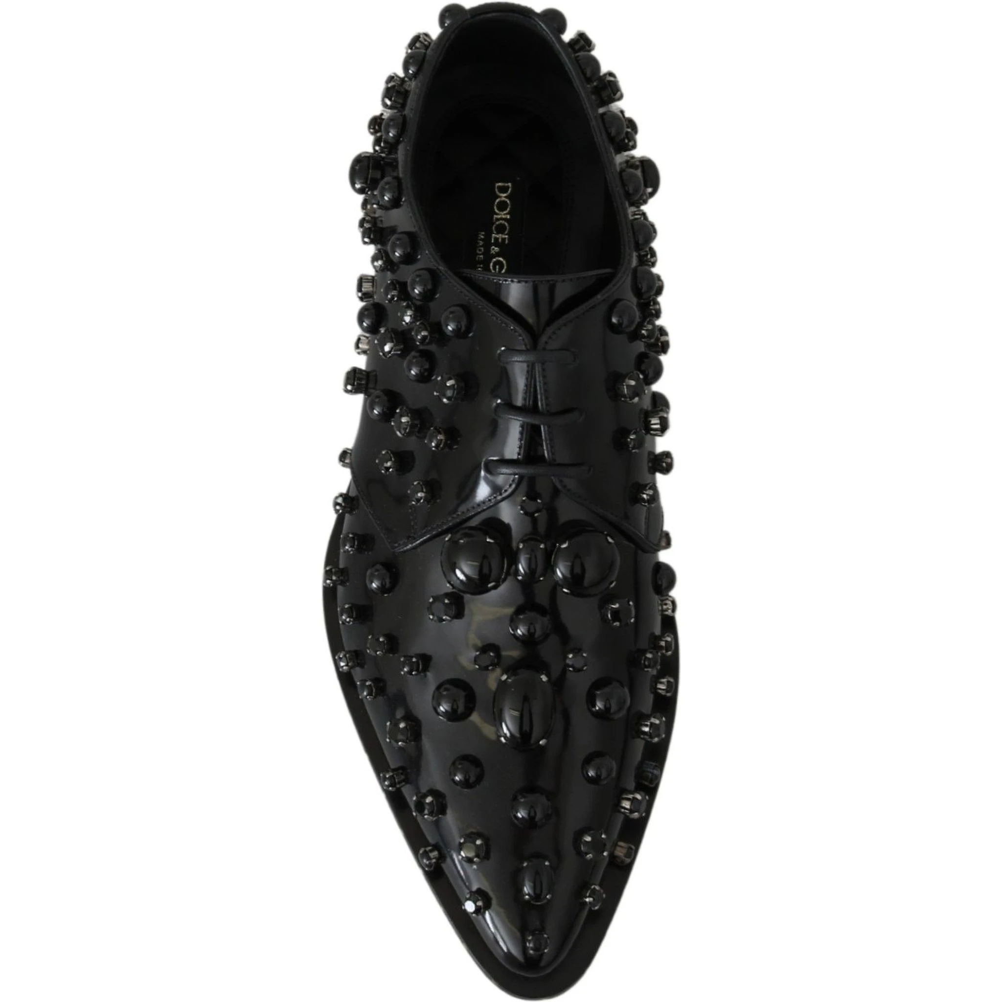 Black Leather Crystals Dress Broque Shoes