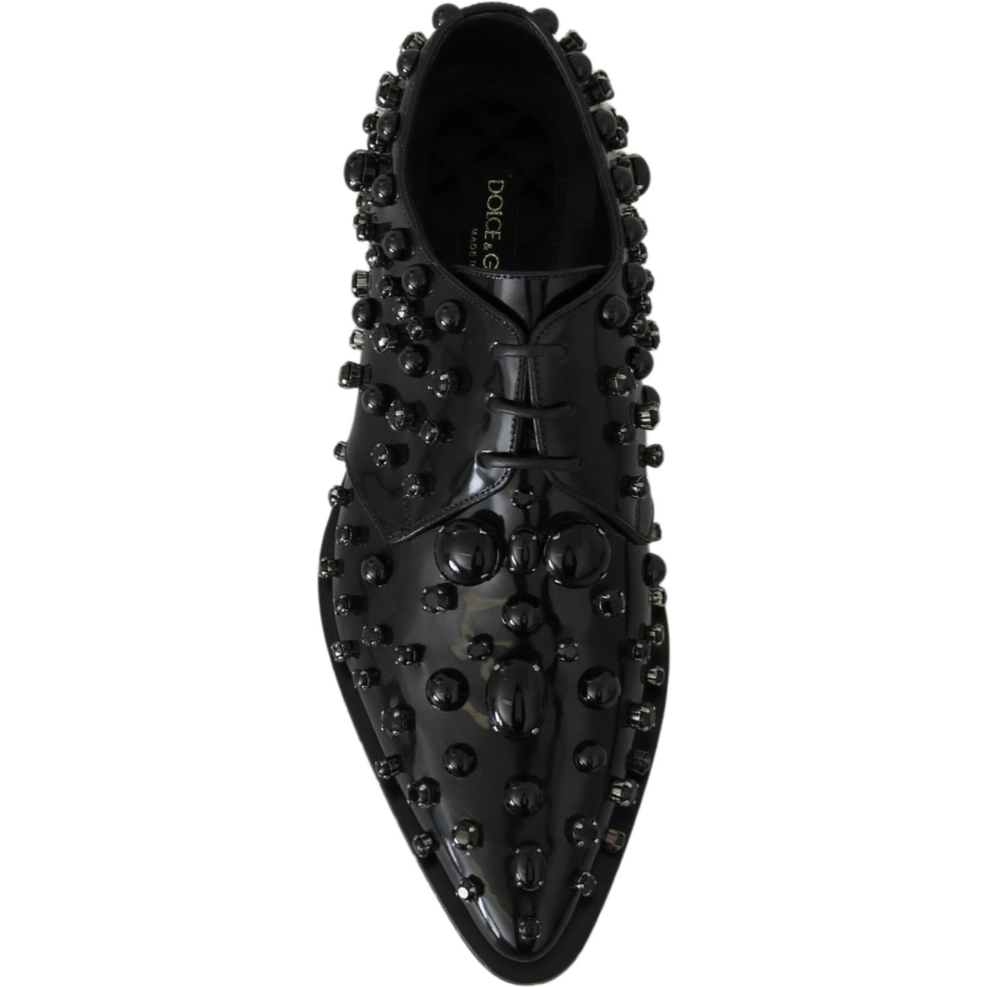 Black Leather Crystals Dress Broque Shoes