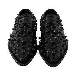 Black Leather Crystals Dress Broque Shoes