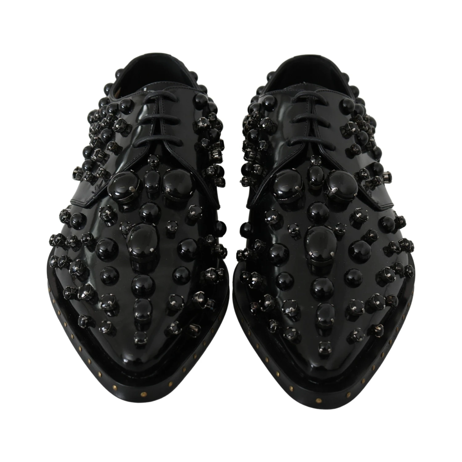 Black Leather Crystals Dress Broque Shoes