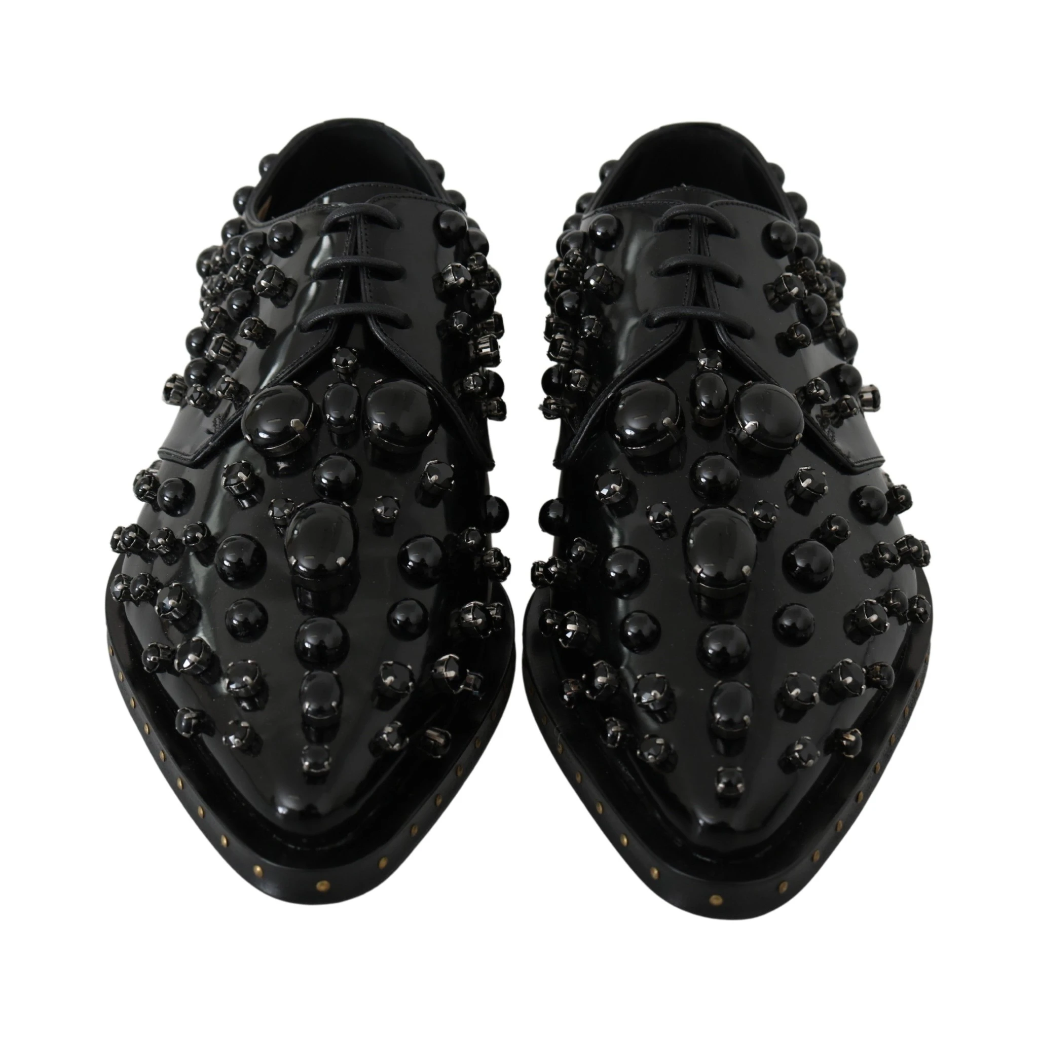 Black Leather Crystals Dress Broque Shoes