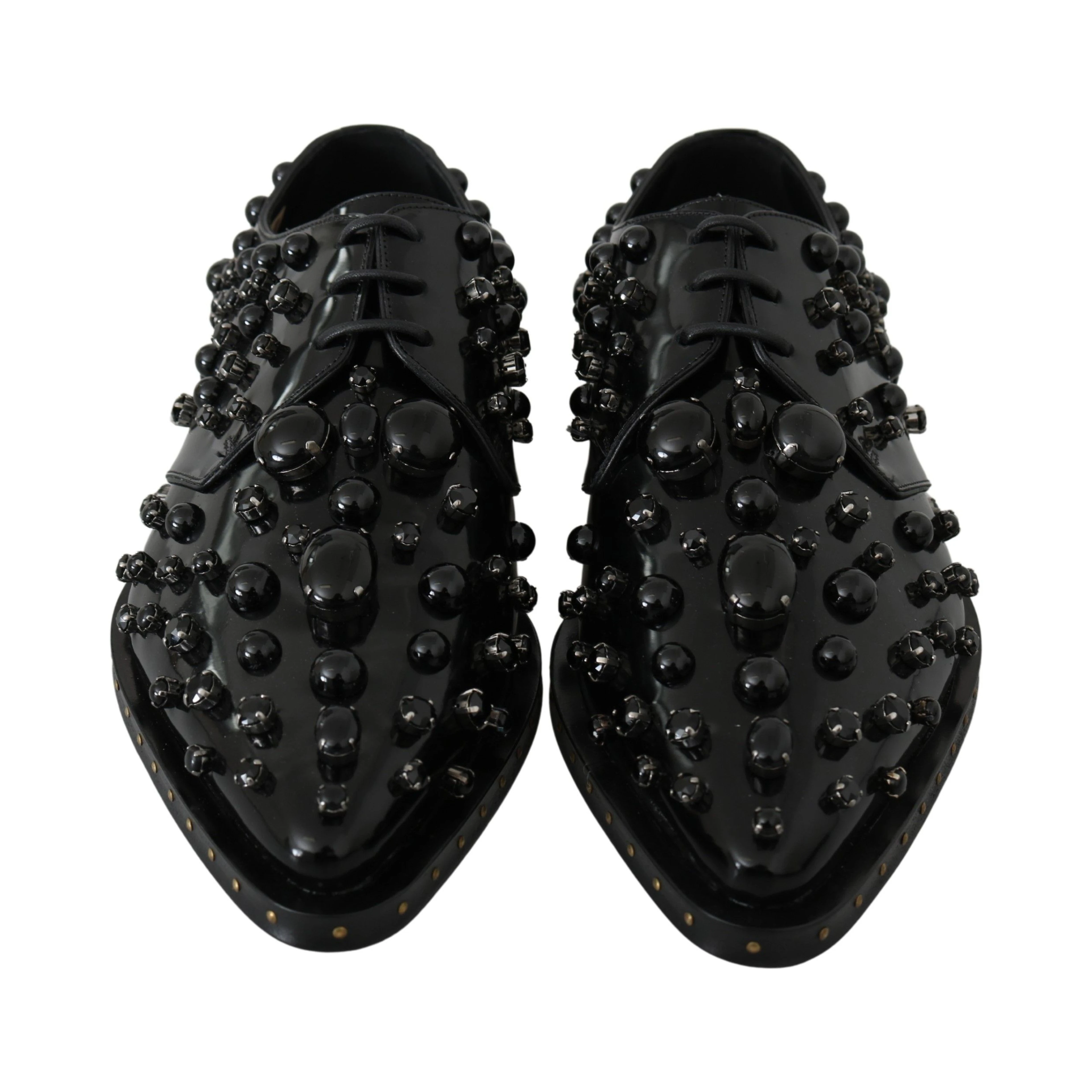 Black Leather Crystals Dress Broque Shoes
