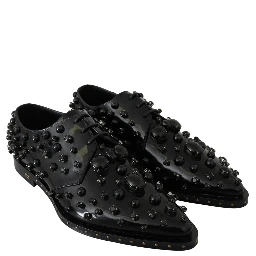 Black Leather Crystals Dress Broque Shoes