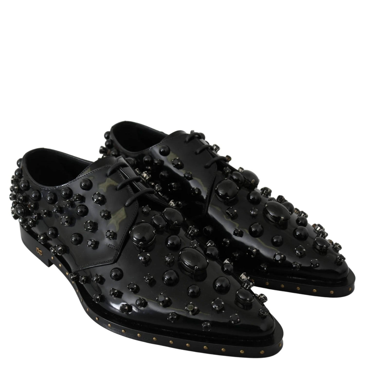 Black Leather Crystals Dress Broque Shoes