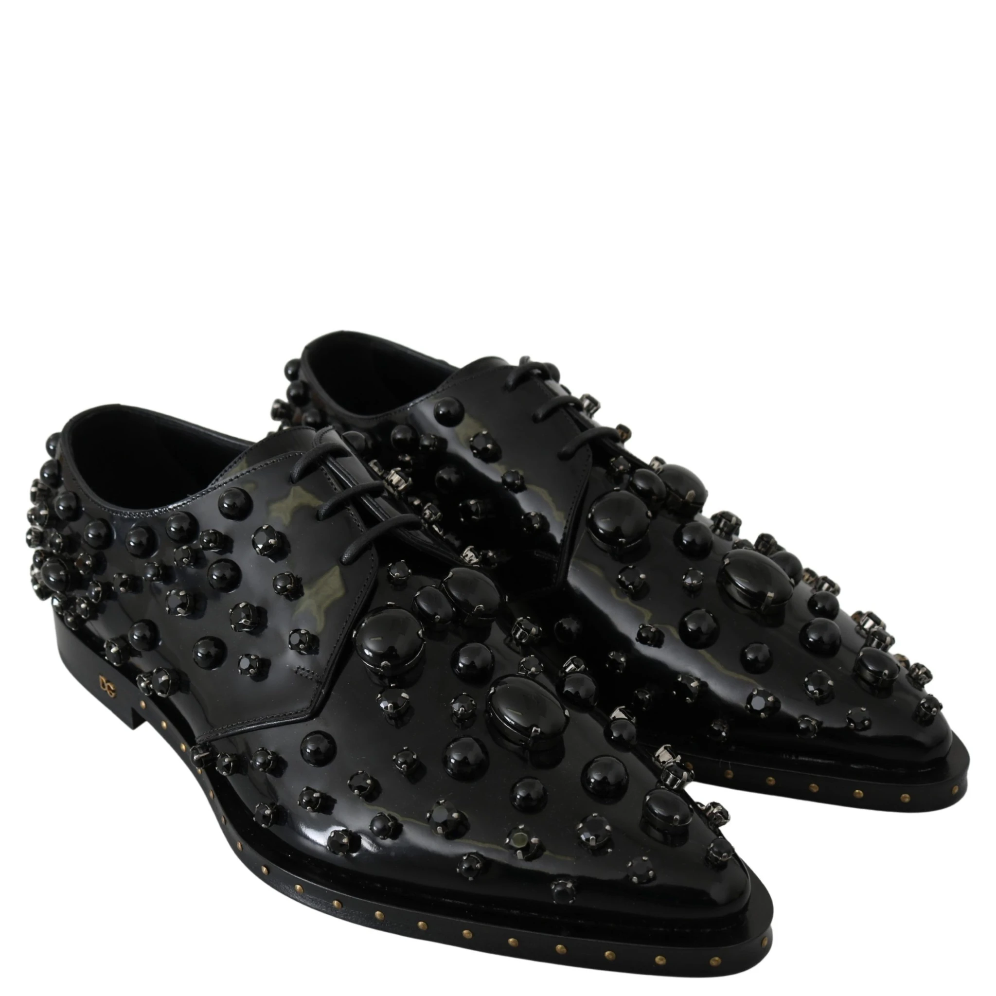 Black Leather Crystals Dress Broque Shoes