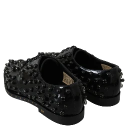 Black Leather Crystals Dress Broque Shoes