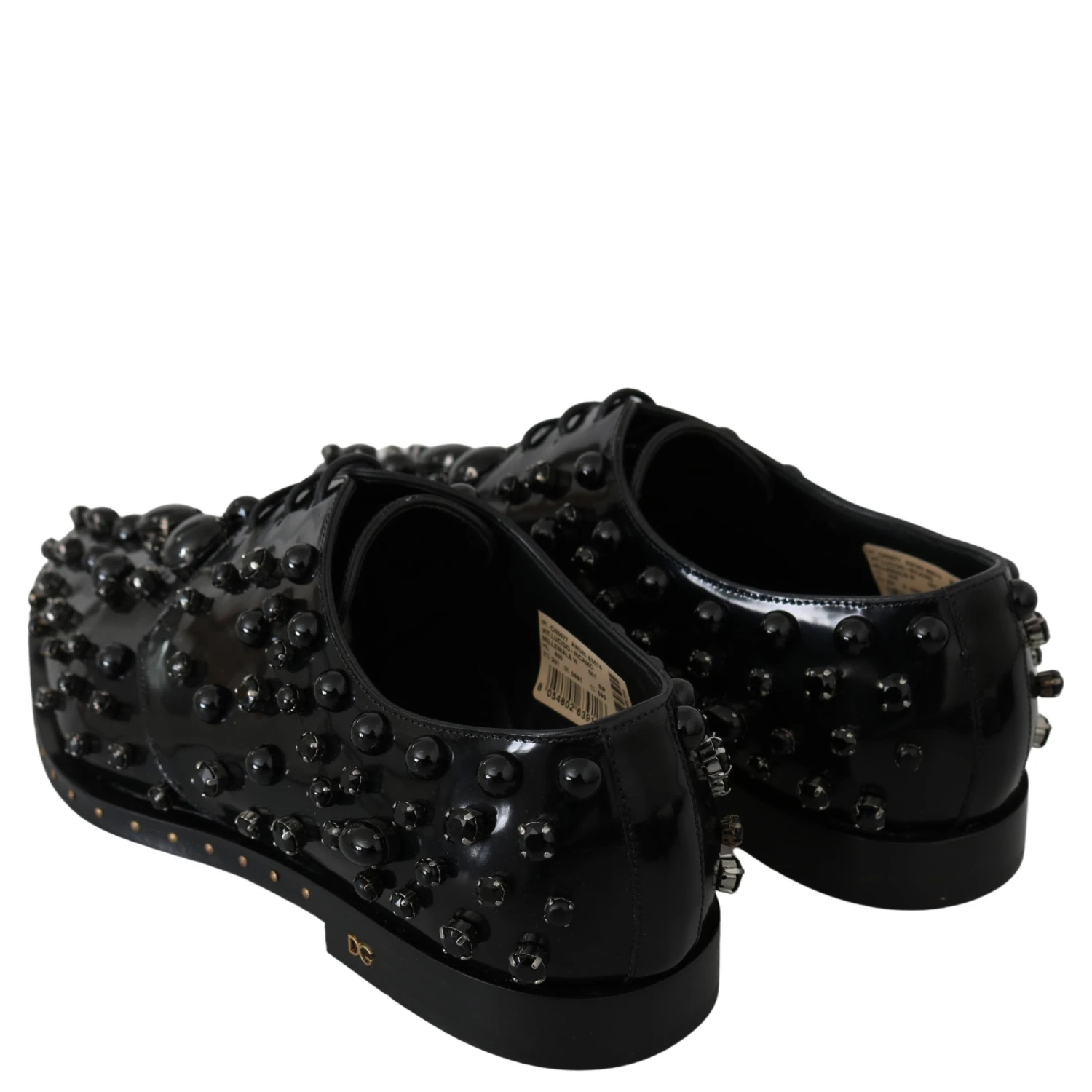 Black Leather Crystals Dress Broque Shoes
