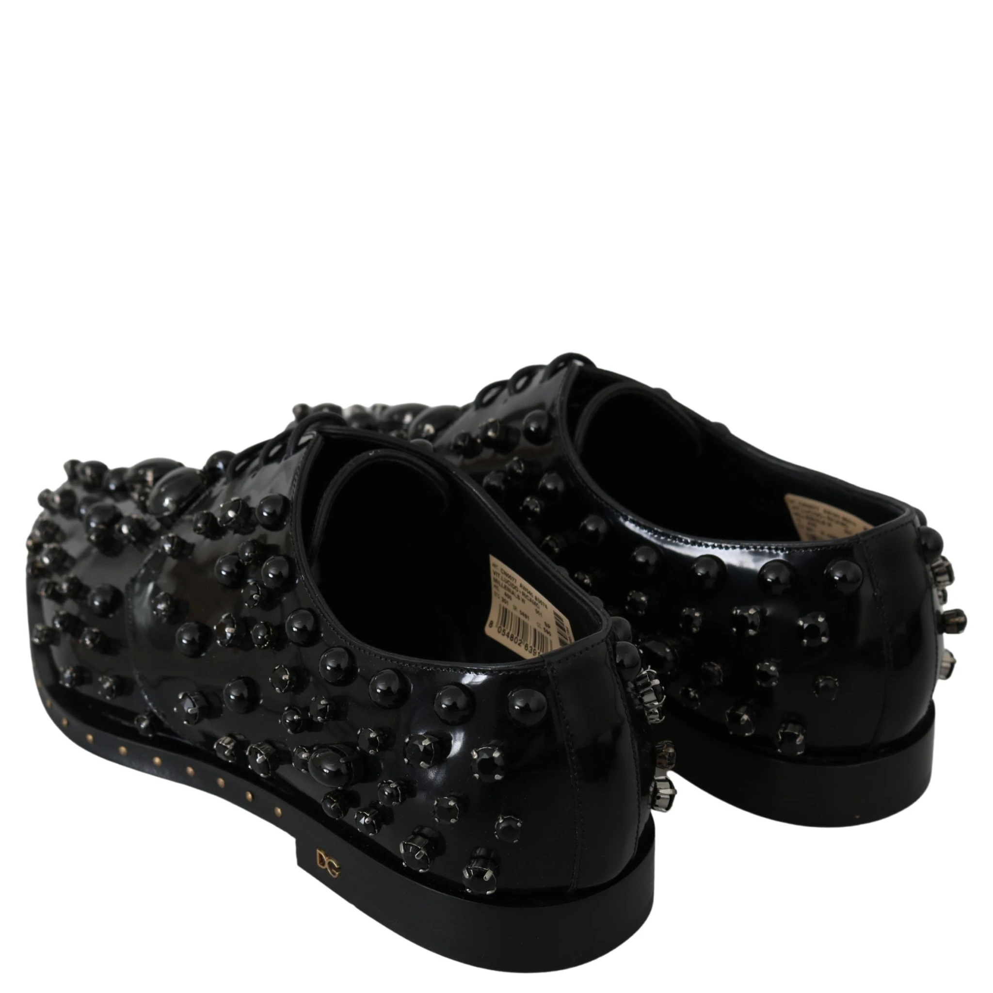 Black Leather Crystals Dress Broque Shoes