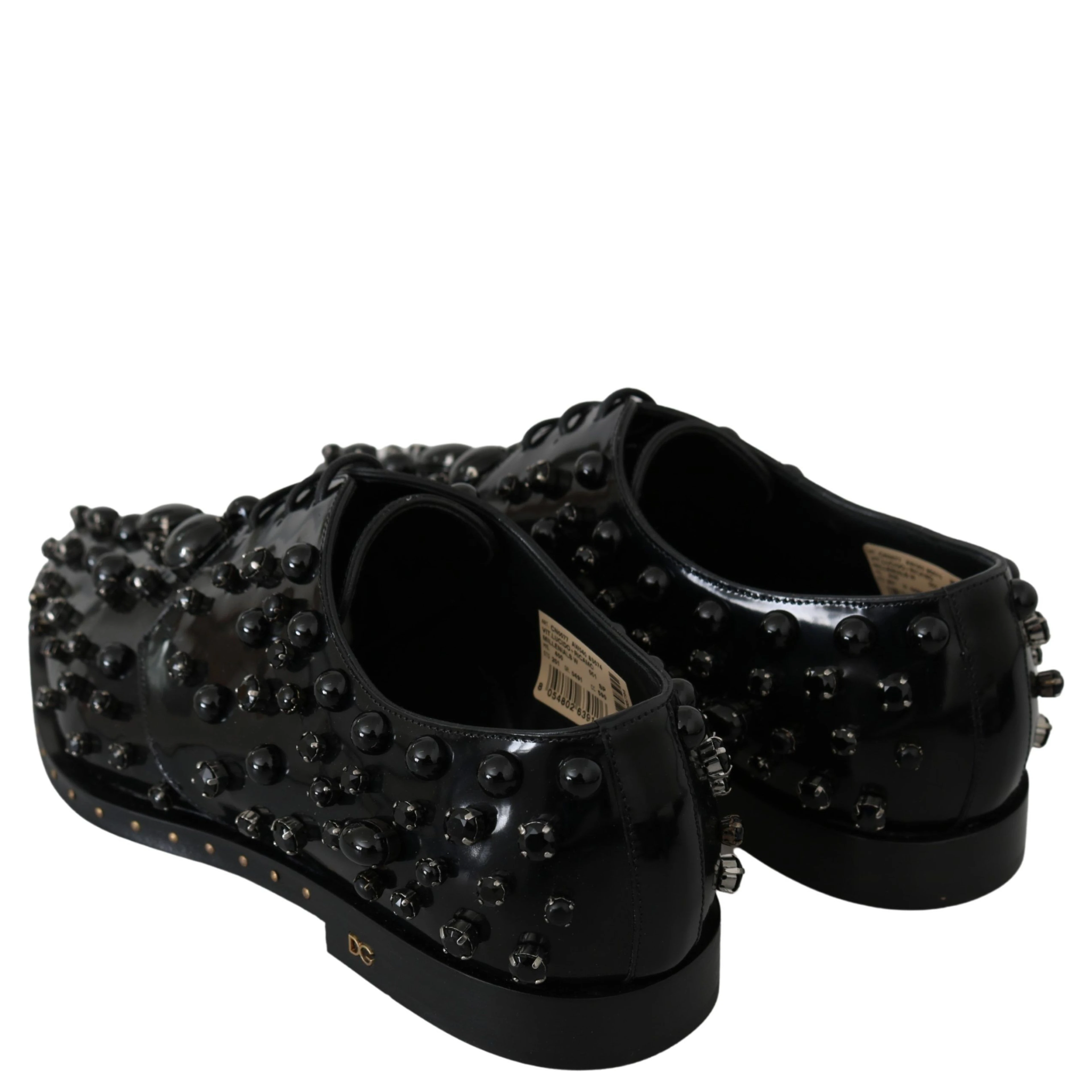 Black Leather Crystals Dress Broque Shoes