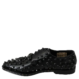 Black Leather Crystals Dress Broque Shoes