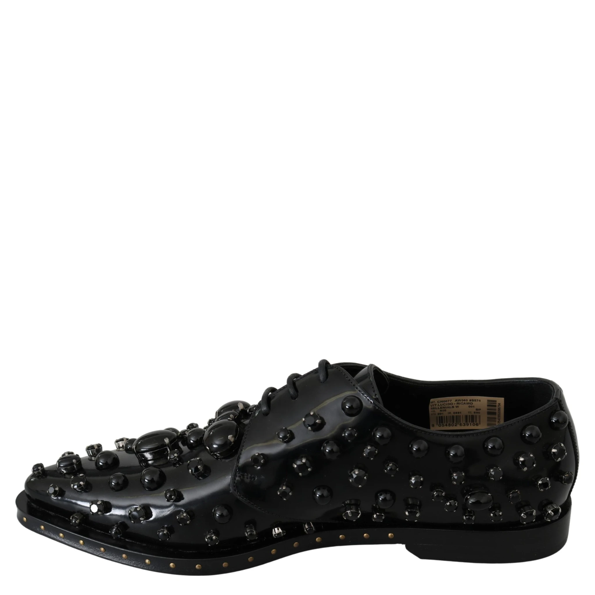 Black Leather Crystals Dress Broque Shoes