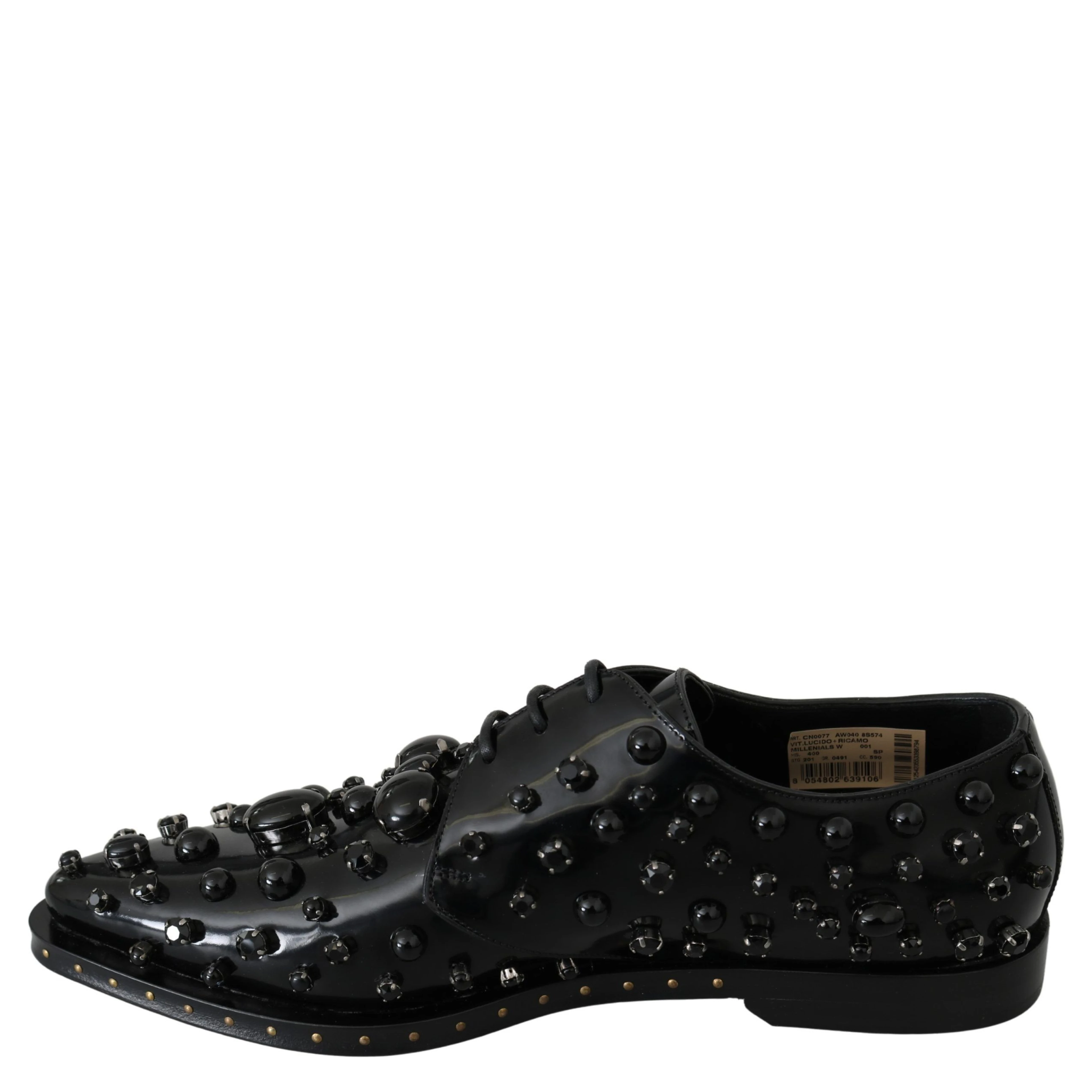 Black Leather Crystals Dress Broque Shoes
