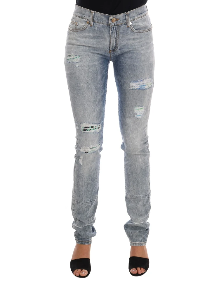 Blue Wash Torn Stretch Slim Fit Jeans