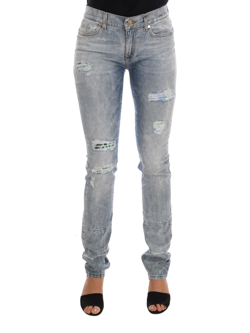 Blue Wash Torn Stretch Slim Fit Jeans