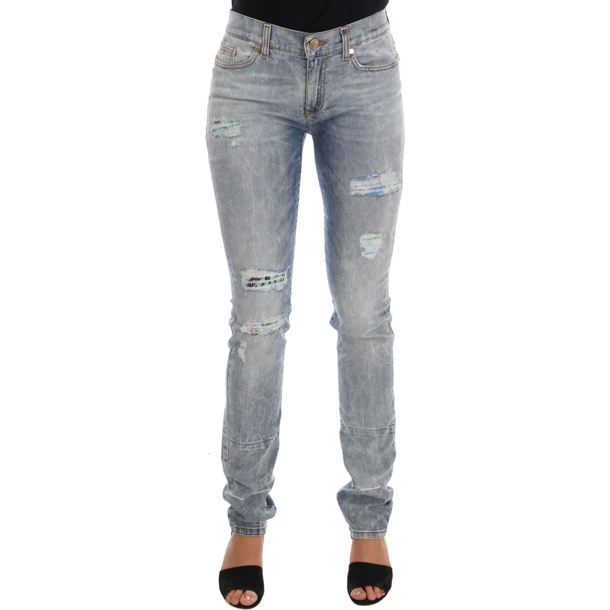 Blue Wash Torn Stretch Slim Fit Jeans