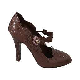 Brown Floral Crystal CINDERELLA Heels Shoes