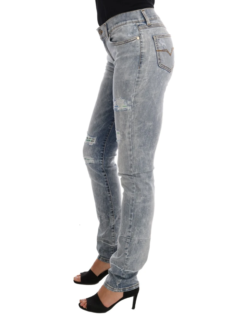 Blue Wash Torn Stretch Slim Fit Jeans