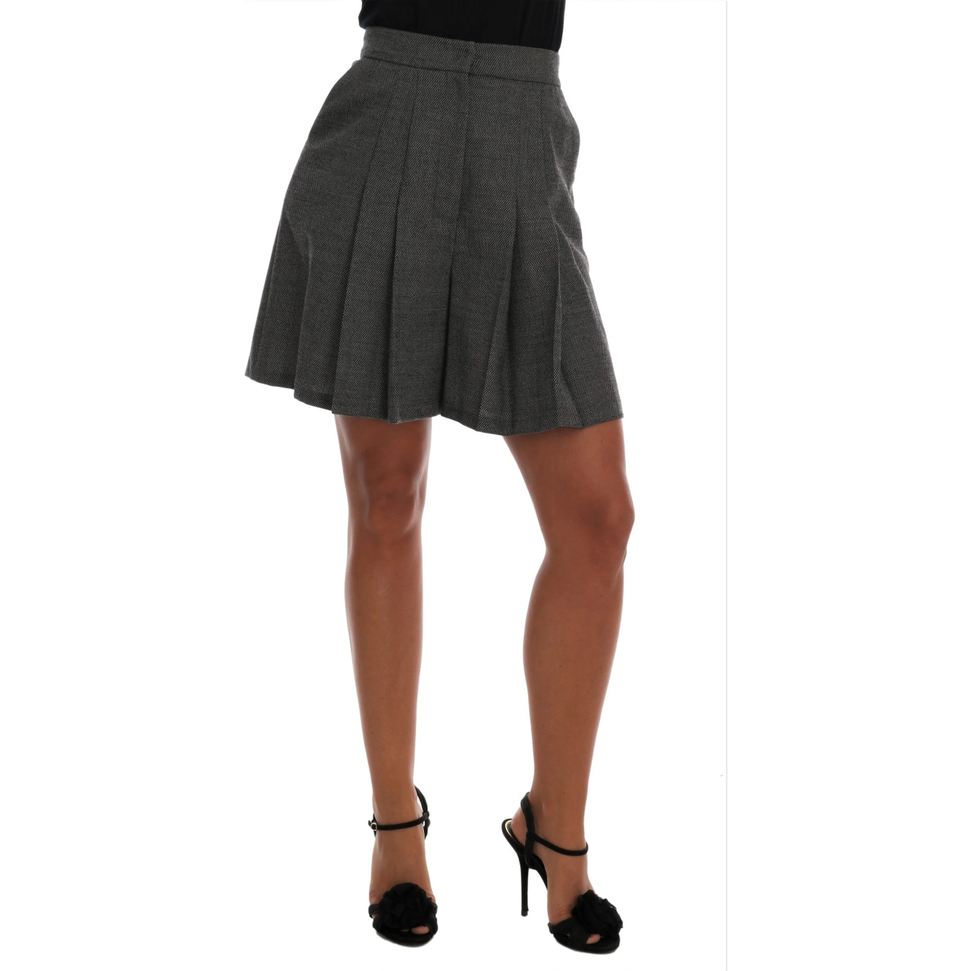 Gray Wool High Waist Mini Shorts