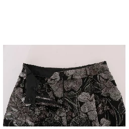 Gray Floral Brocade High Waist Shorts