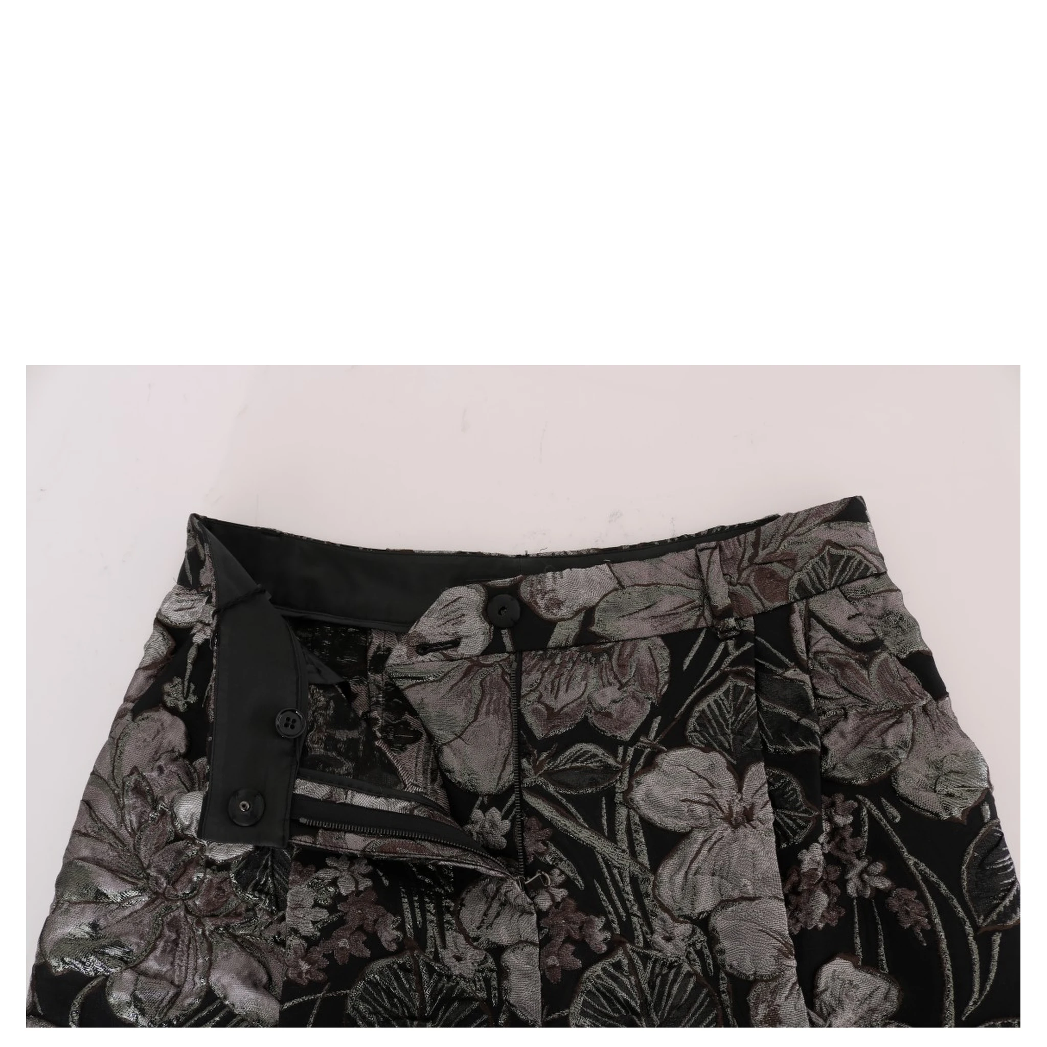 Gray Floral Brocade High Waist Shorts