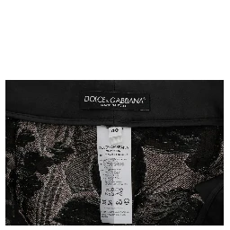 Gray Floral Brocade High Waist Shorts