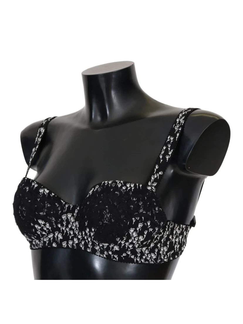 Black Silk White Lace Stretch Underwear Bra