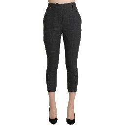 Gray High Waist Capri Cropped Cotton Pants