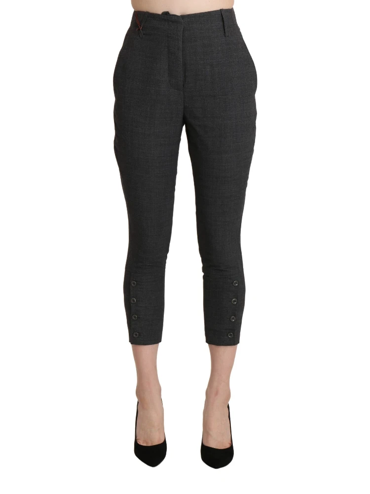 Gray High Waist Capri Cropped Cotton Pants