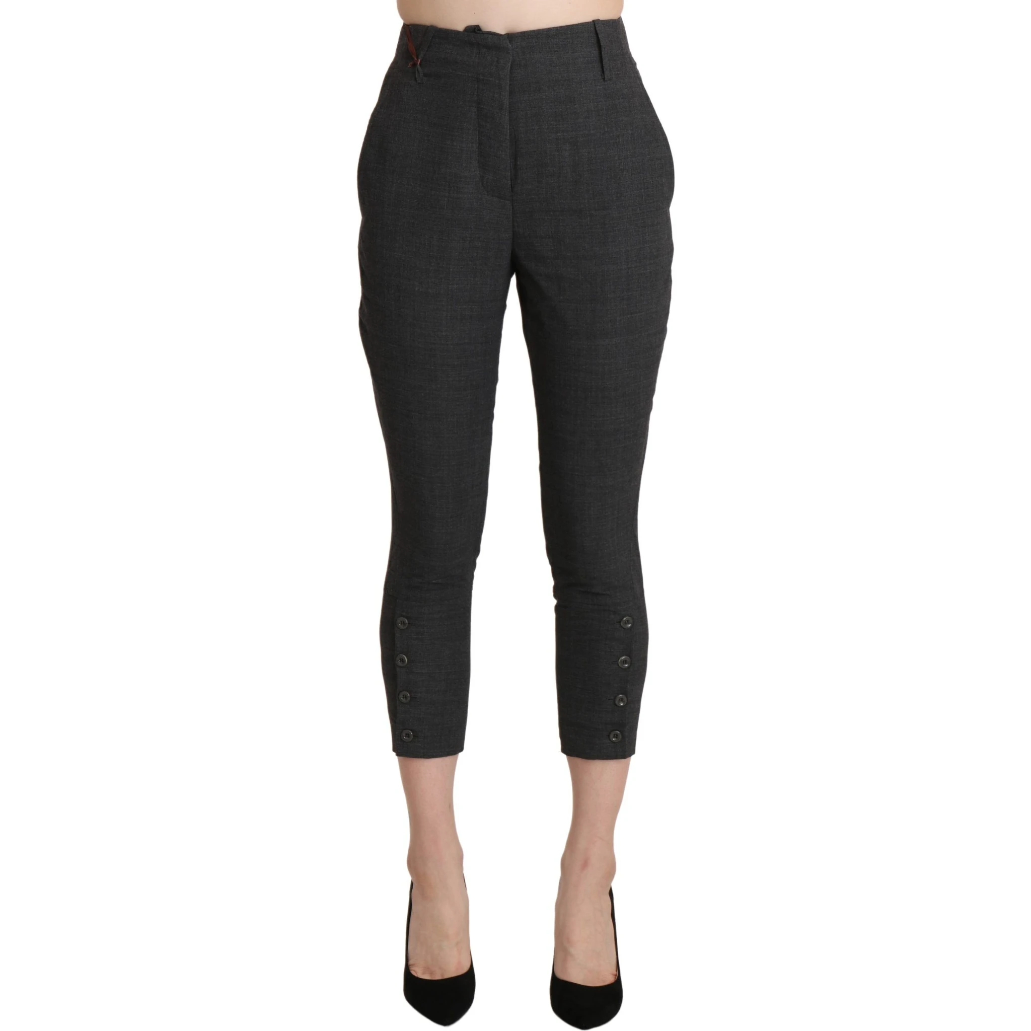 Gray High Waist Capri Cropped Cotton Pants