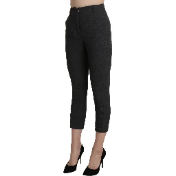 Gray High Waist Capri Cropped Cotton Pants