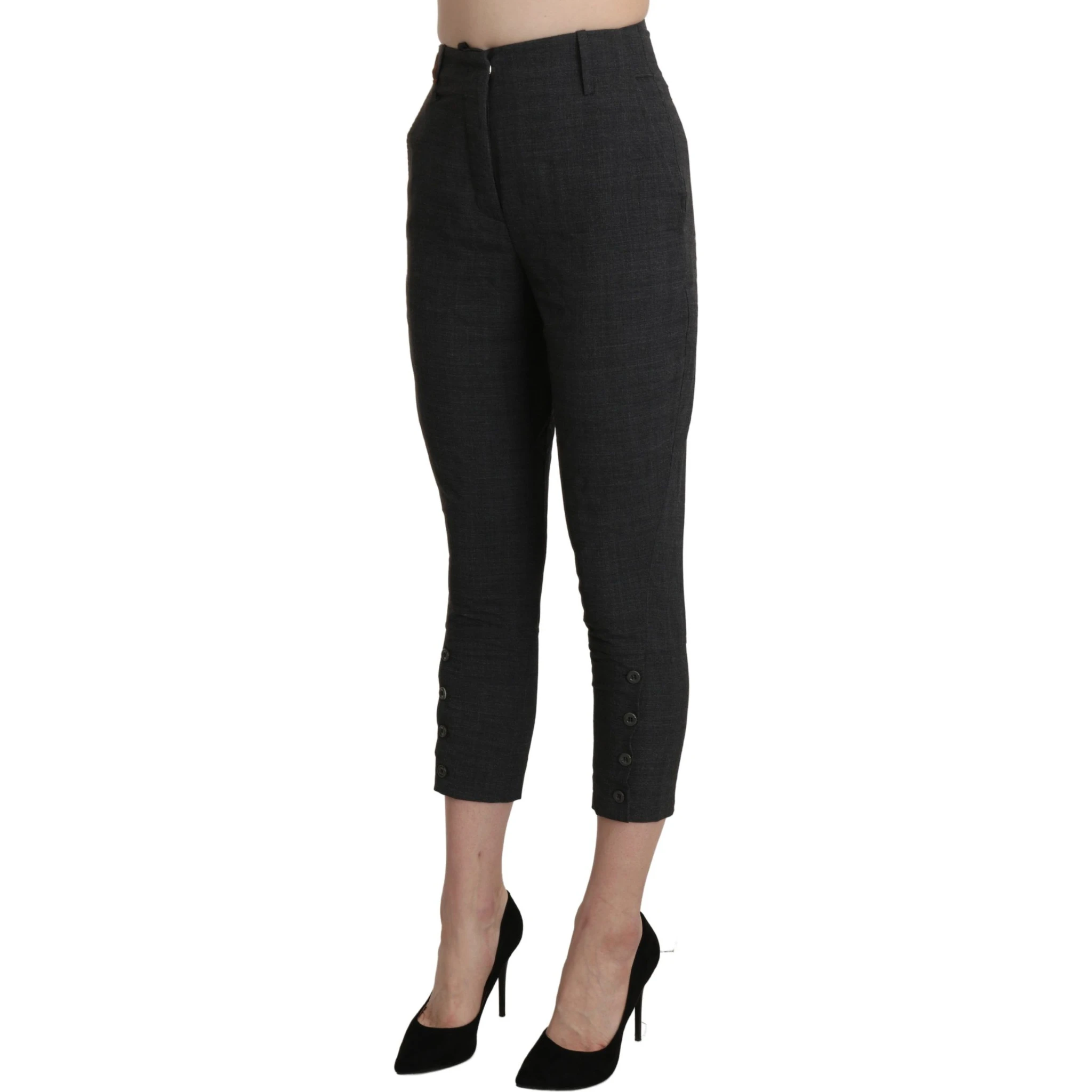 Gray High Waist Capri Cropped Cotton Pants