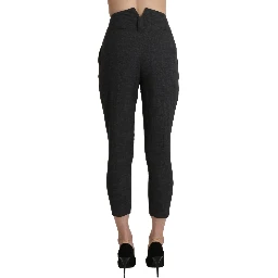 Gray High Waist Capri Cropped Cotton Pants