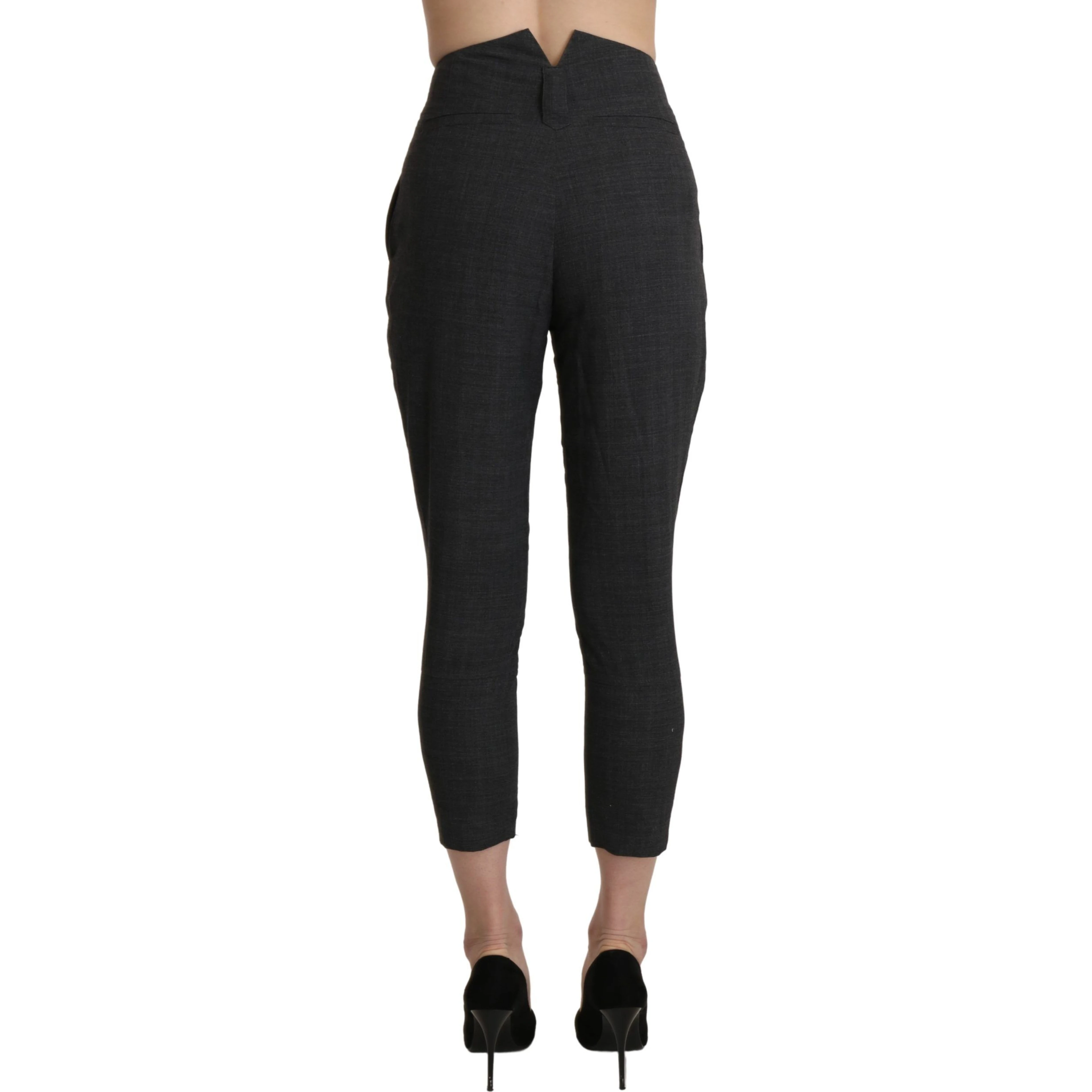 Gray High Waist Capri Cropped Cotton Pants