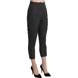 Gray High Waist Capri Cropped Cotton Pants