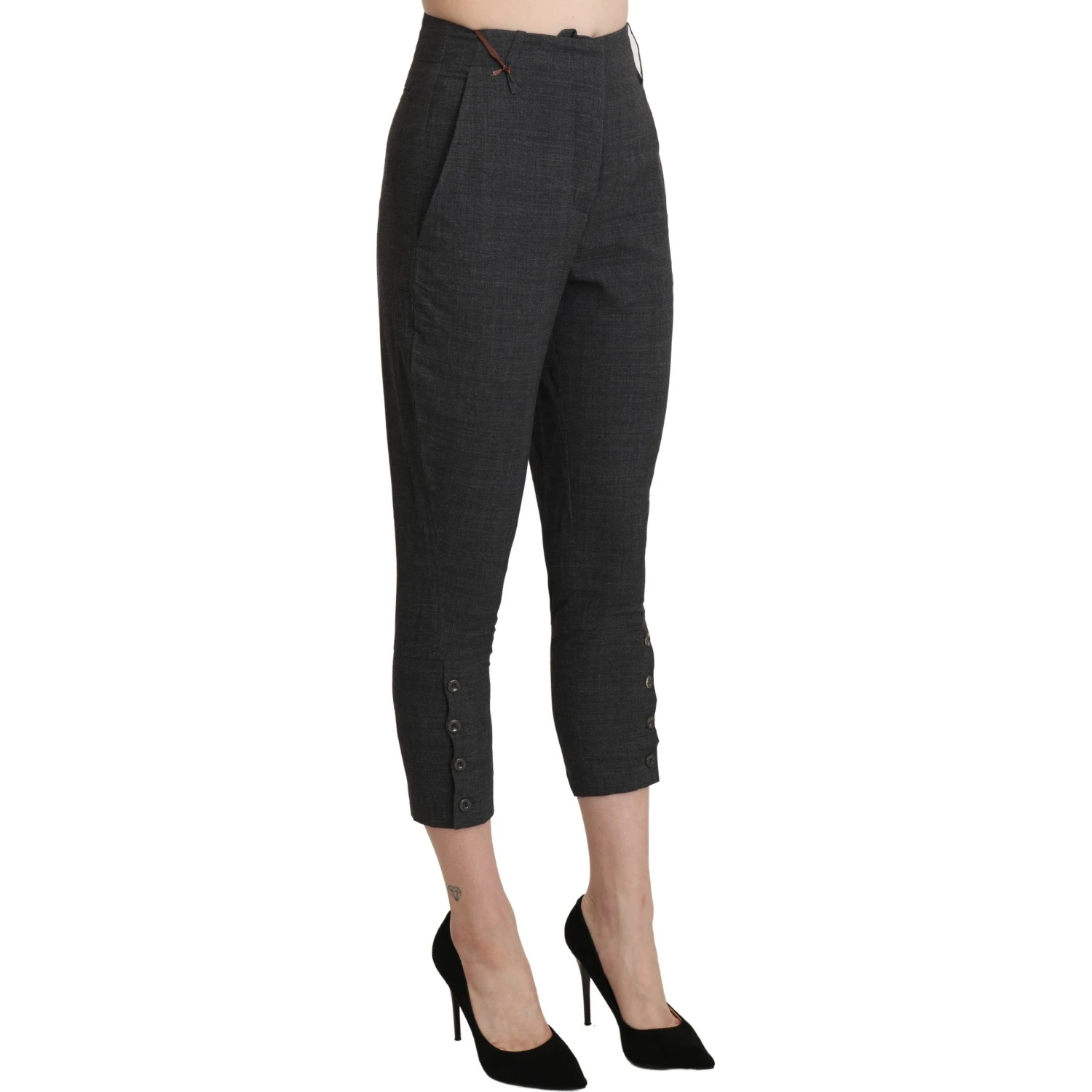 Gray High Waist Capri Cropped Cotton Pants
