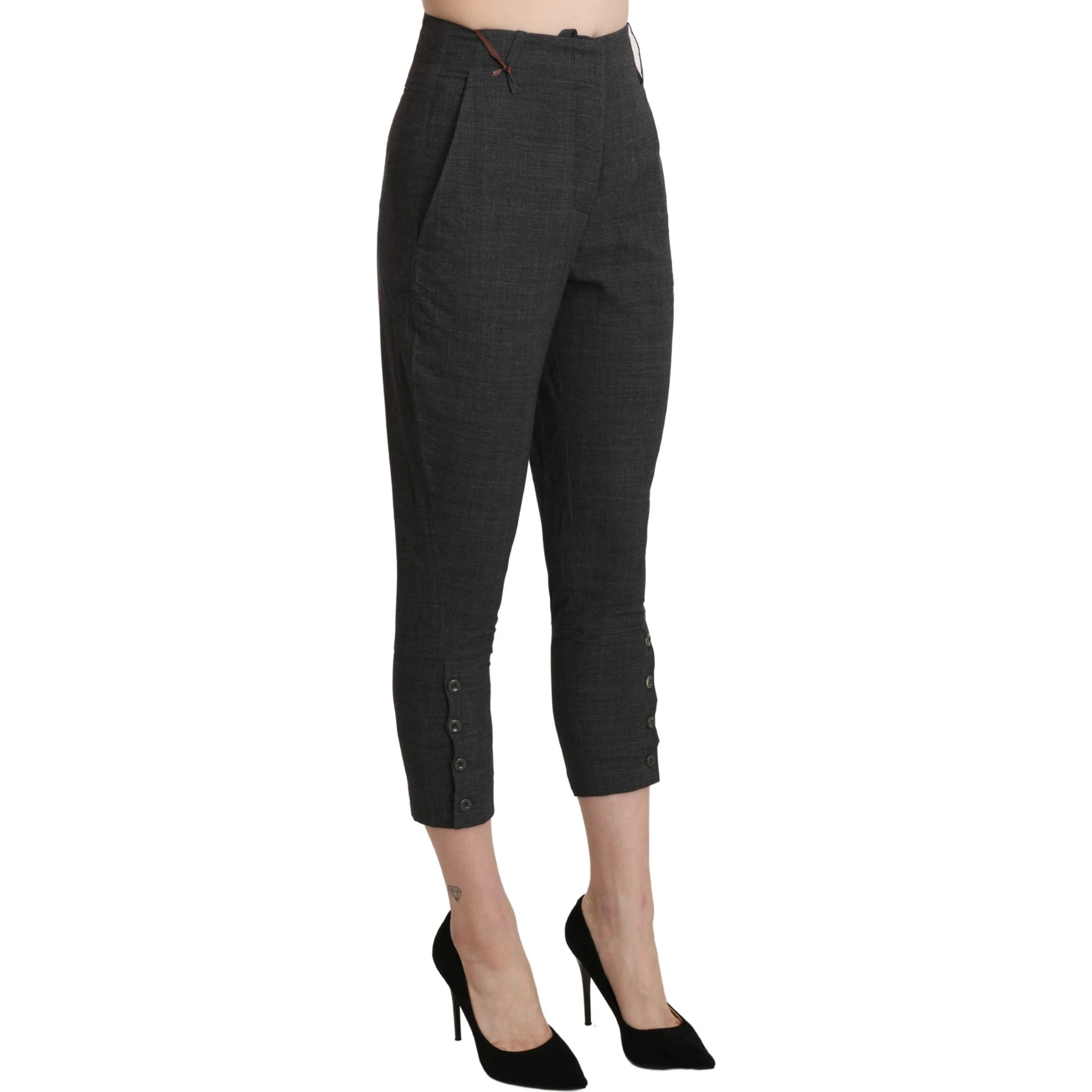 Gray High Waist Capri Cropped Cotton Pants