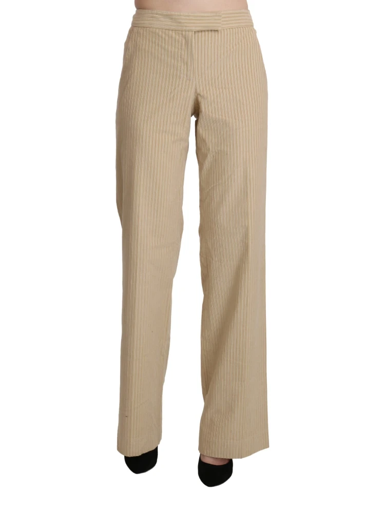 Beige High Waist Flared Wide Leg Trouser Pants