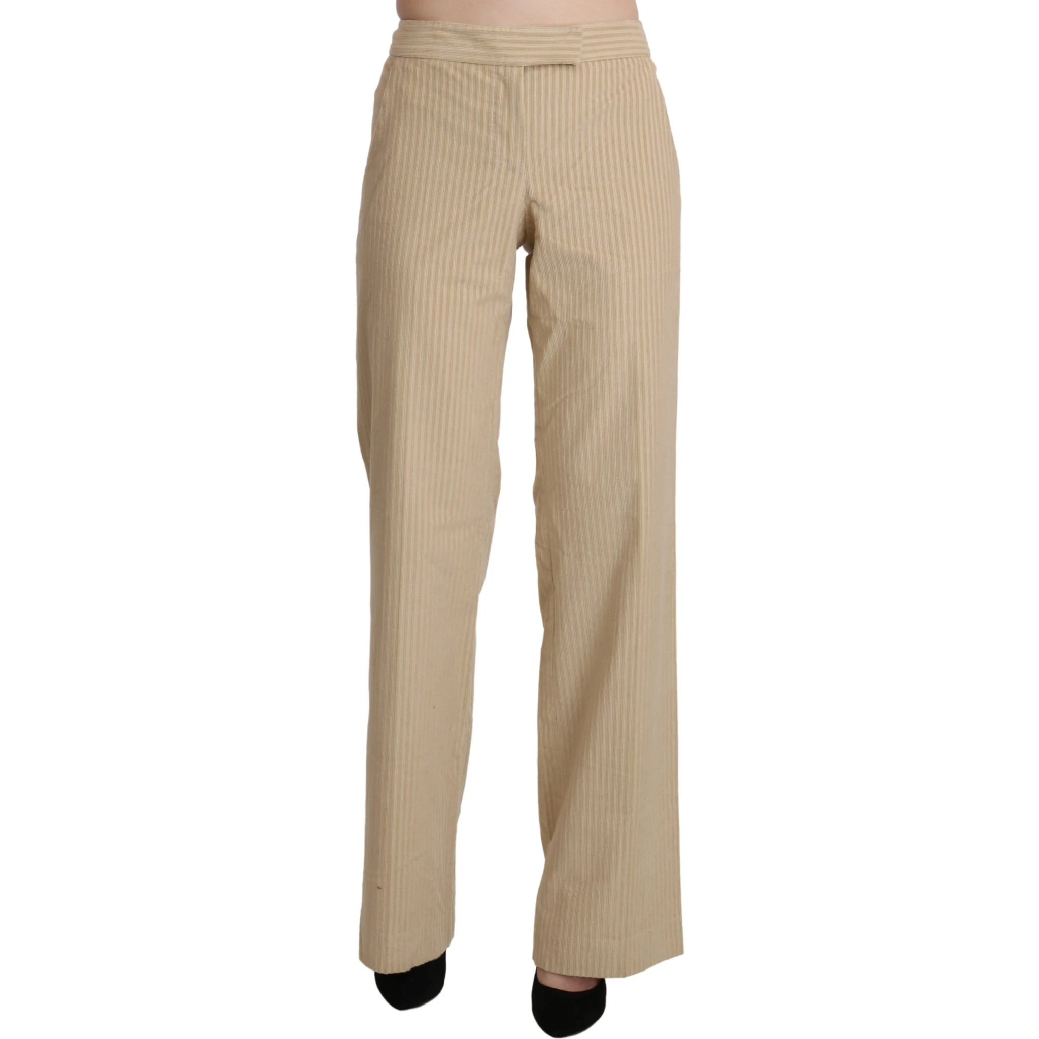 Beige High Waist Flared Wide Leg Trouser Pants