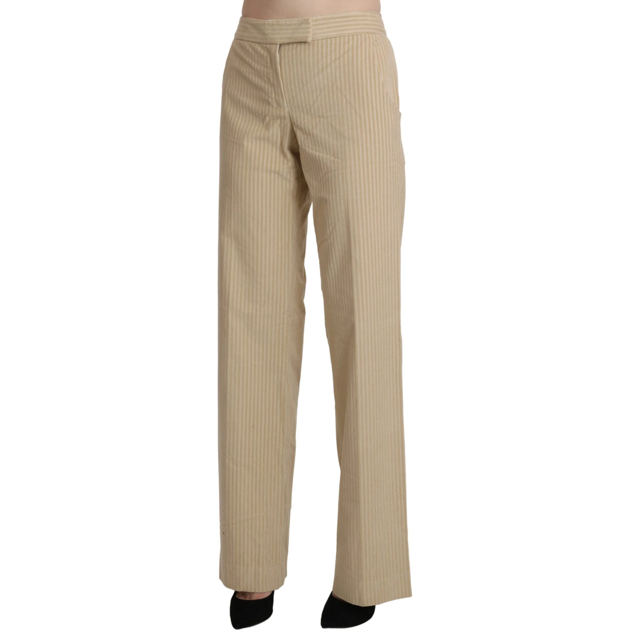 Beige High Waist Flared Wide Leg Trouser Pants