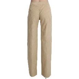 Beige High Waist Flared Wide Leg Trouser Pants
