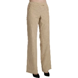 Beige High Waist Flared Wide Leg Trouser Pants