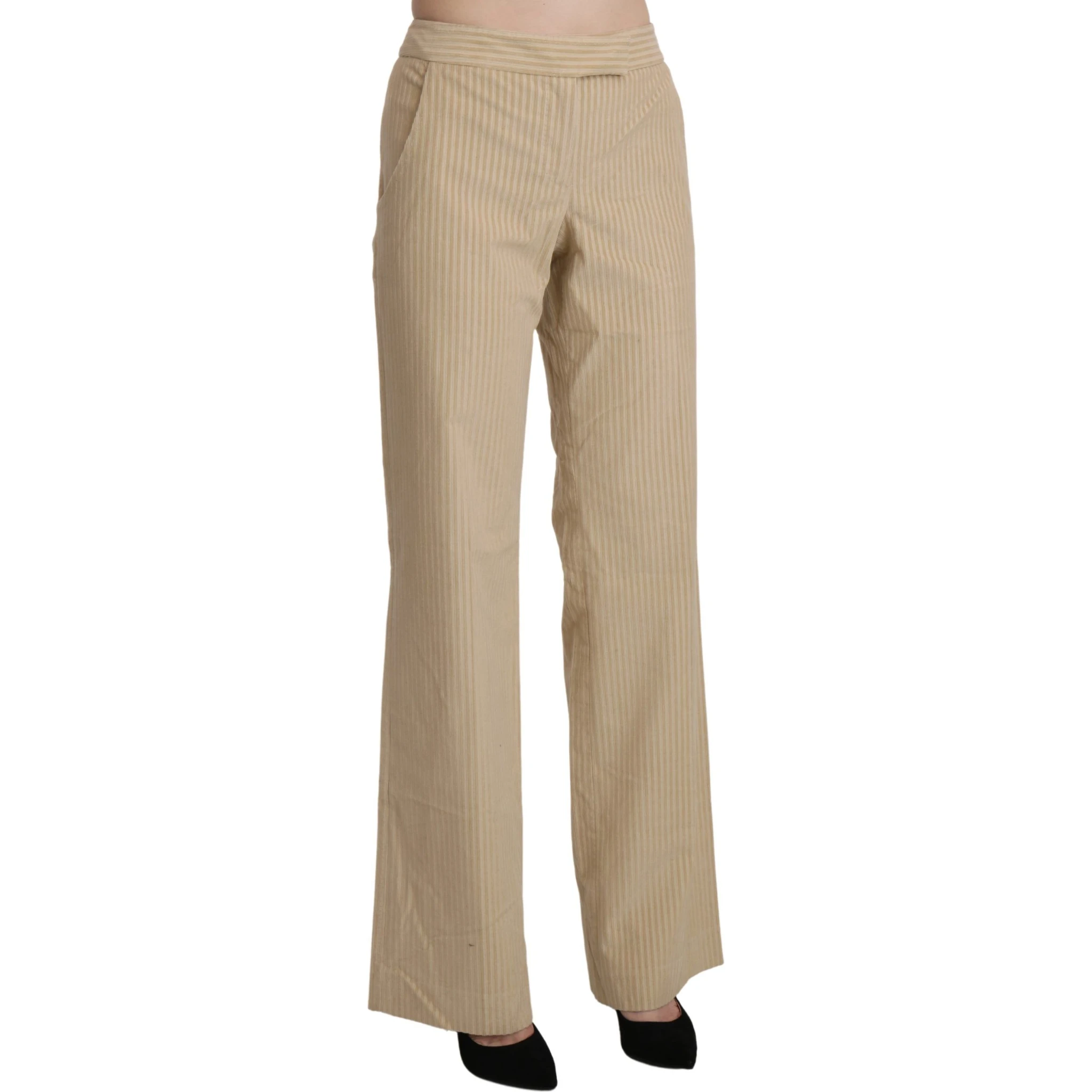 Beige High Waist Flared Wide Leg Trouser Pants