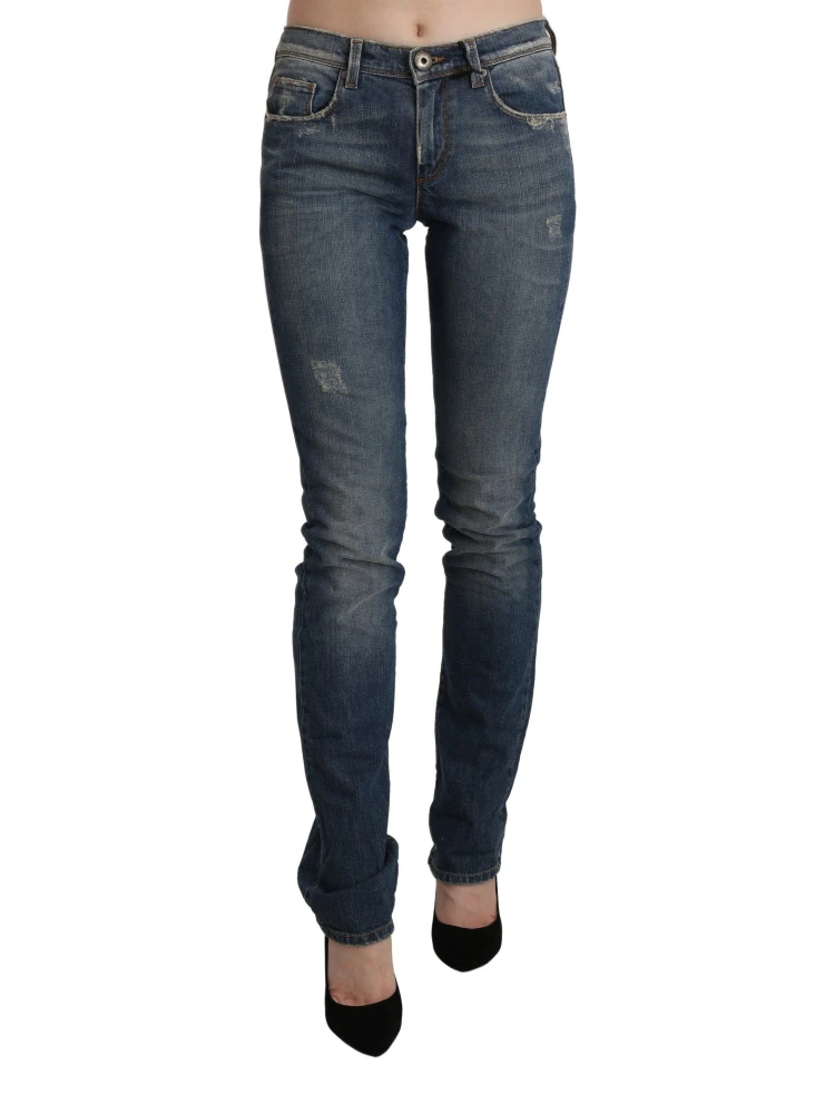 Blue Washed Mid Waist Skinny Denim Jeans
