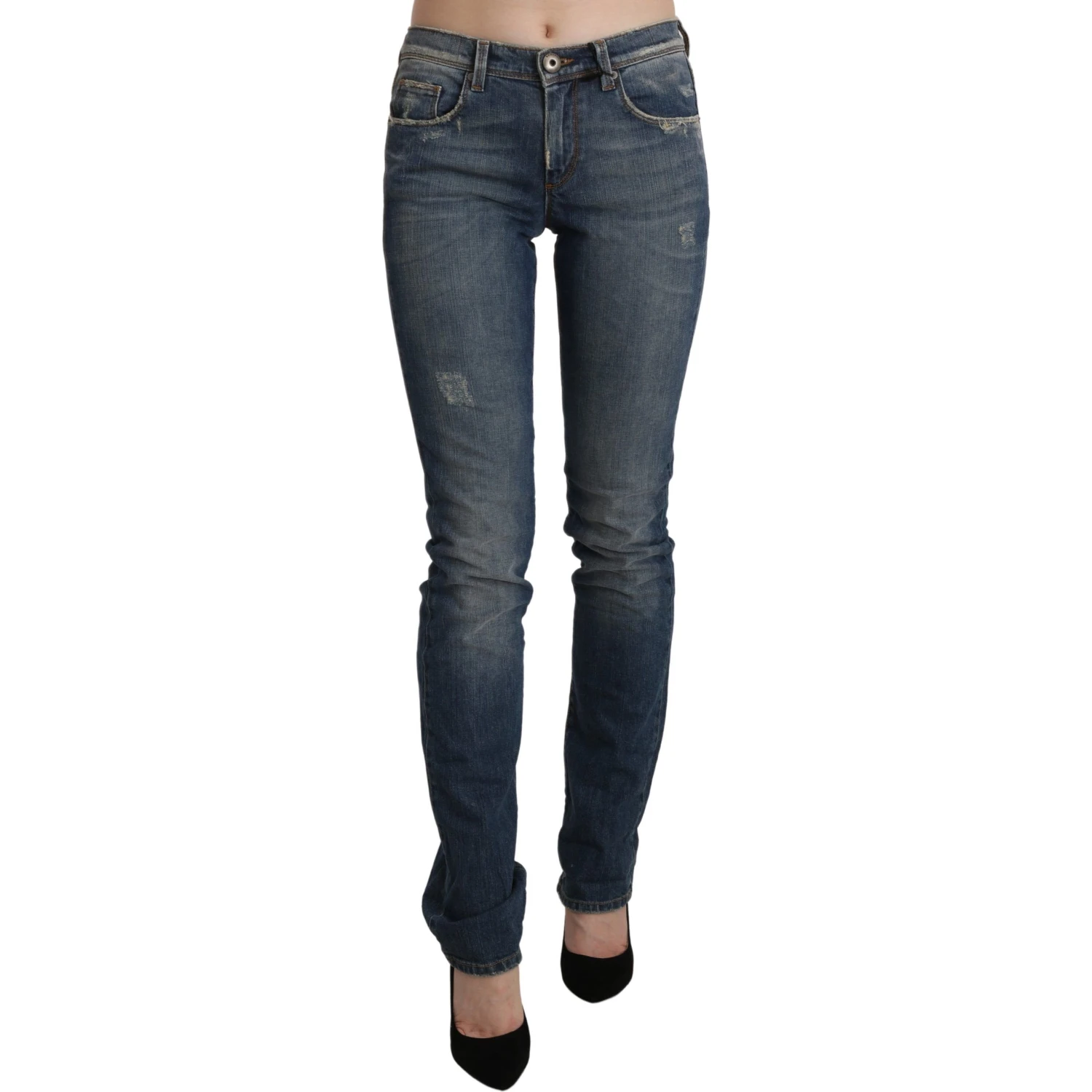 Blue Washed Mid Waist Skinny Denim Jeans