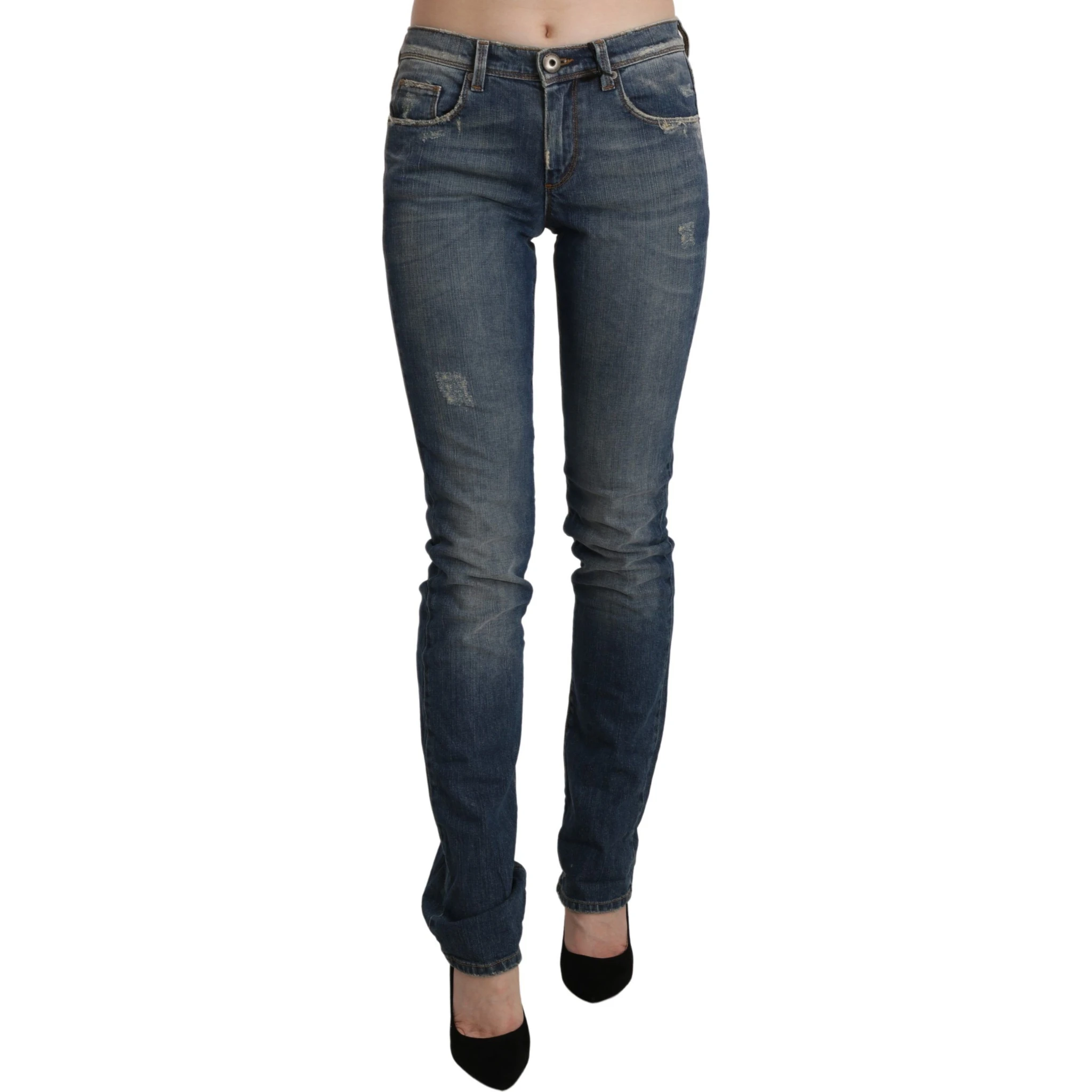 Blue Washed Mid Waist Skinny Denim Jeans