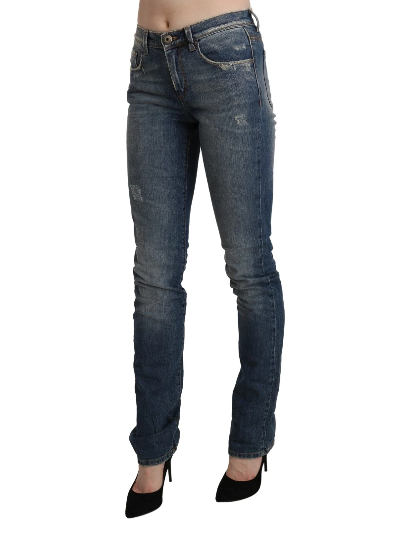 Blue Washed Mid Waist Skinny Denim Jeans
